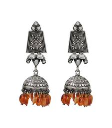 Orange beaded kundan oxidised jhumka earrings
