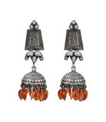 Orange beaded kundan oxidised jhumka earrings