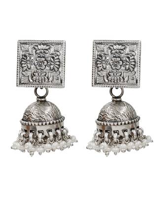 Silver plated statement oxidised jhumka earrings 1