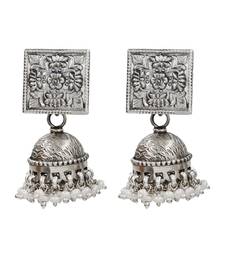 Silver plated statement oxidised jhumka earrings
