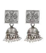 Silver plated statement oxidised jhumka earrings