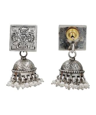 Silver plated statement oxidised jhumka earrings 2