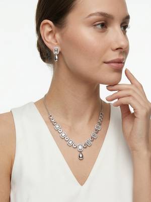925 sterling silver emerald halo drop necklace set with earrings 4