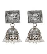 Silver plated floral pearl drop jhumka earrings