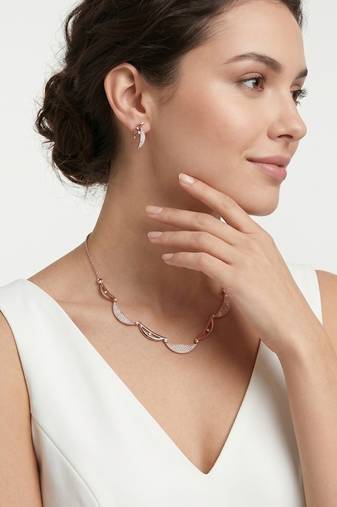 925 sterling silver rose gold crescent sparkle necklace set with earrings