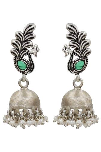 Green stone kundan oxidised jhumka earrings
