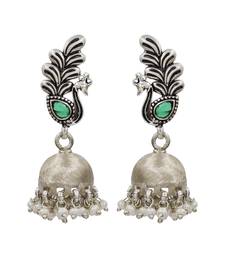 Green stone kundan oxidised jhumka earrings