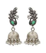Green stone kundan oxidised jhumka earrings