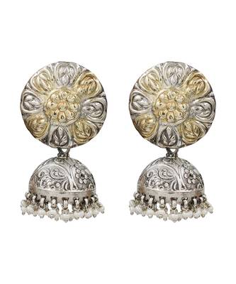 Dual tone floral jhumka earrings 1