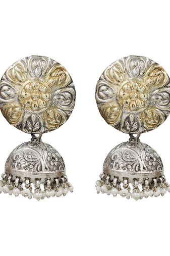 Dual tone floral jhumka earrings