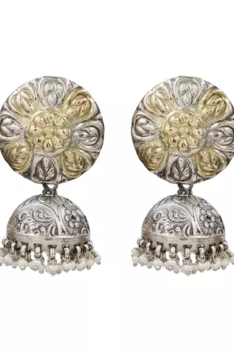 Dual tone floral jhumka earrings