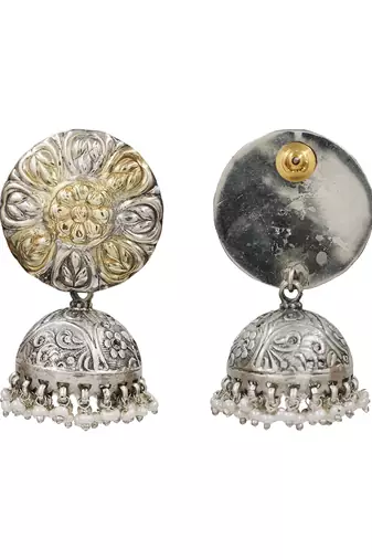 Dual tone floral jhumka earrings