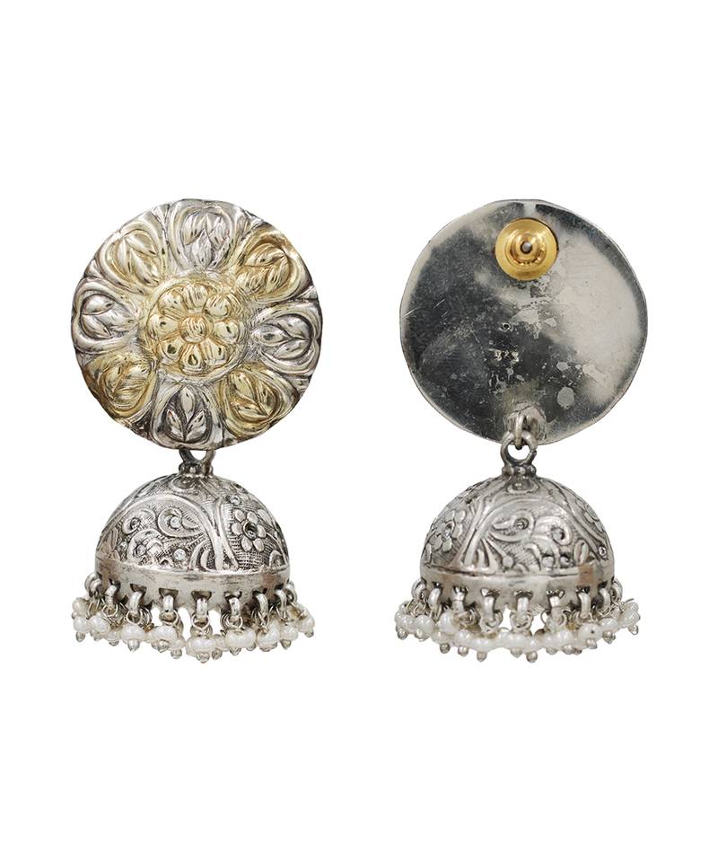 Dual tone floral jhumka earrings