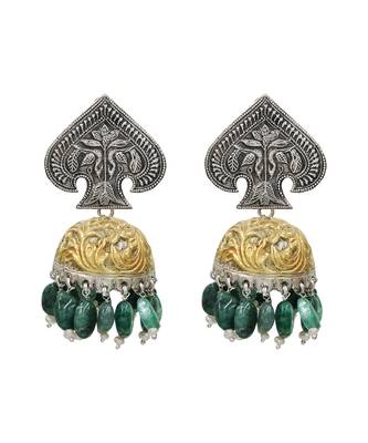 Dual tone green beaded jhumka earrings 1