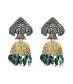 Dual tone green beaded jhumka earrings