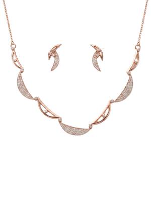 925 sterling silver rose gold crescent sparkle necklace set with earrings 4