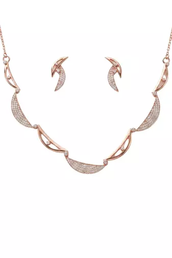 925 sterling silver rose gold crescent sparkle necklace set with earrings