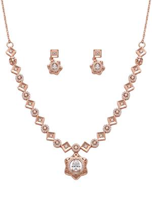 925 sterling silver rose gold floral halo necklace set with earrings 2