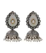 Silver plated kundan pearl oxidised jhumka earrings