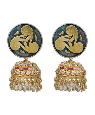 Gold plated kundan statement jhumka earrings 1