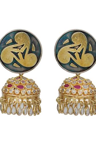 Gold plated kundan statement jhumka earrings