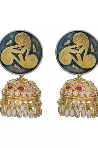 Gold plated kundan statement jhumka earrings
