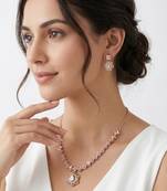 925 sterling silver rose gold floral halo necklace set with earrings