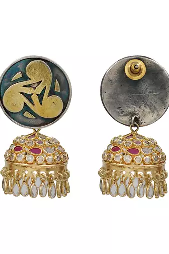Gold plated kundan statement jhumka earrings
