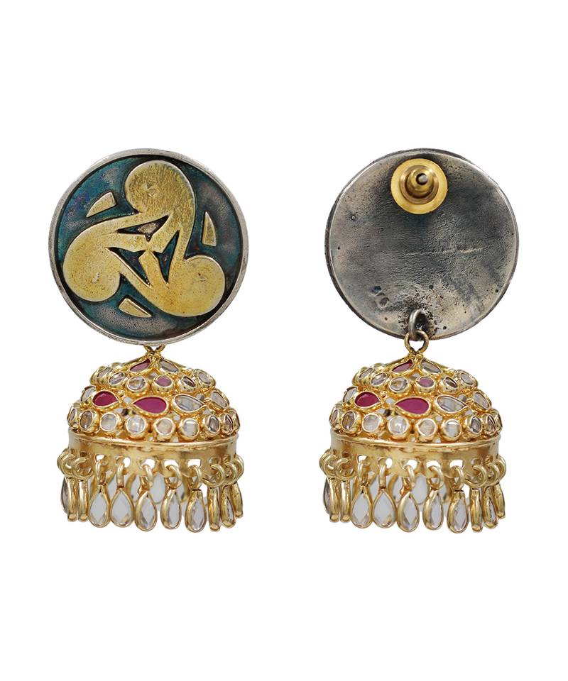 Gold plated kundan statement jhumka earrings