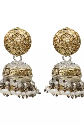 Dual tone bohemian jhumka earrings
