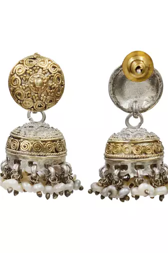 Dual tone bohemian jhumka earrings