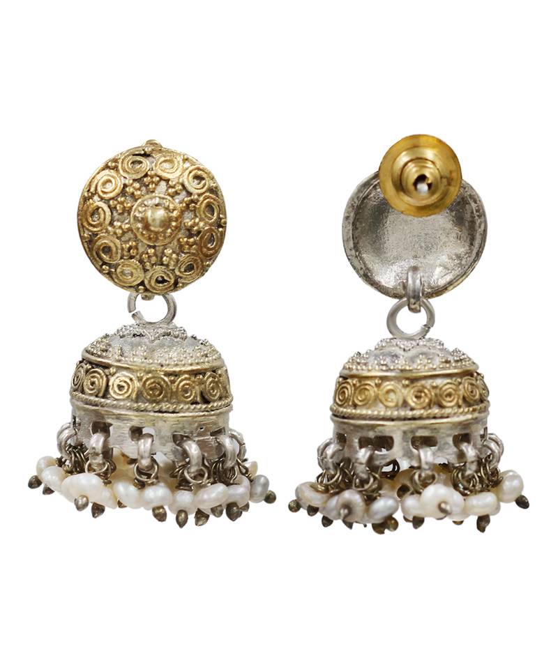 Dual tone bohemian jhumka earrings