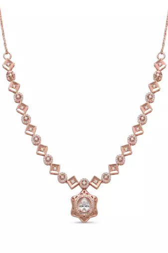 925 sterling silver rose gold floral halo necklace set with earrings