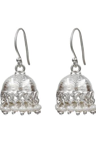 Silver plated pearl drop jhumka earrings