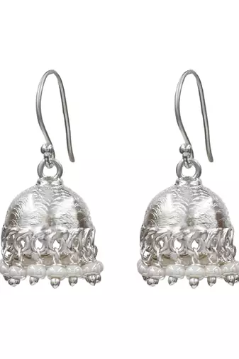 Silver plated pearl drop jhumka earrings