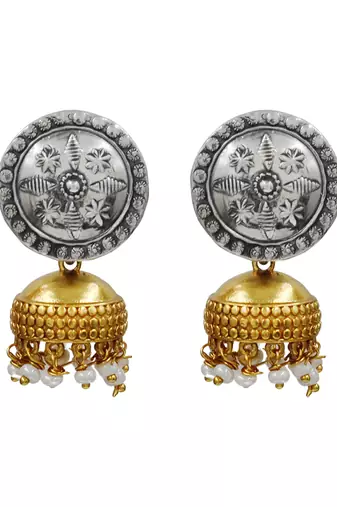 Dual tone ethnic jhumka earrings
