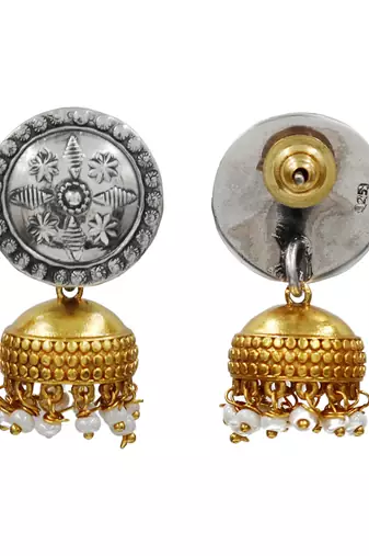 Dual tone ethnic jhumka earrings