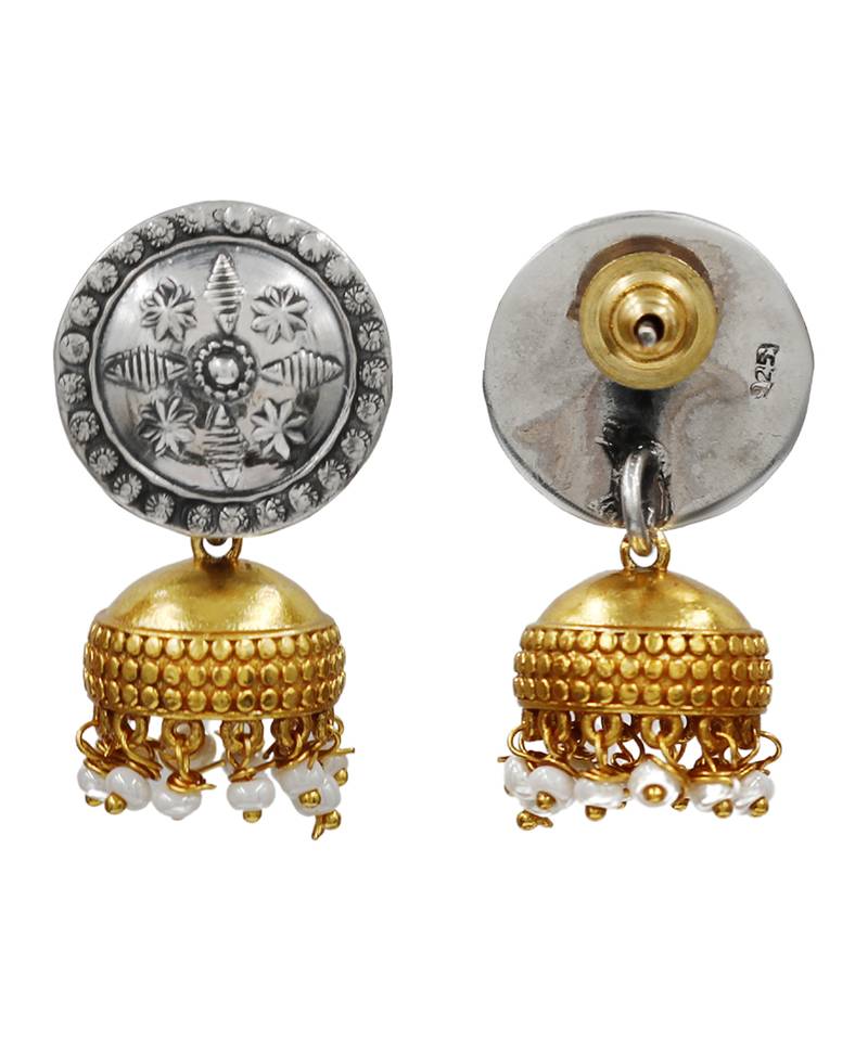 Dual tone ethnic jhumka earrings