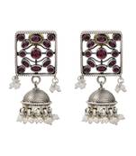 Ruby red kundan stones pearl jhumka earrings