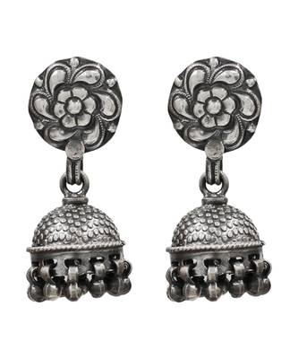 Silver plated floral jhumka earrings 1