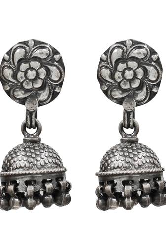 Silver plated floral jhumka earrings