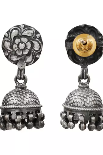 Silver plated floral jhumka earrings