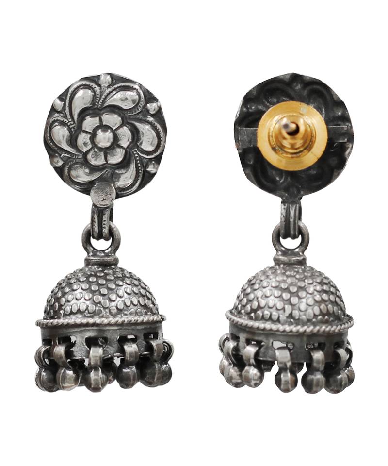 Silver plated floral jhumka earrings