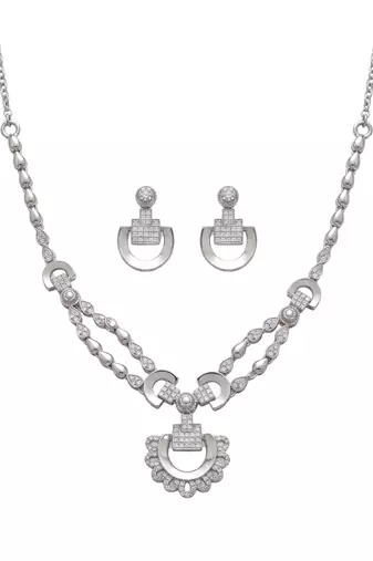 925 sterling silver celeste dual chain pendant necklace set with earrings
