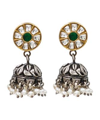 Dual tone kundan pearl jhumka earrings 1
