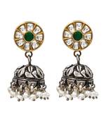 Dual tone kundan pearl jhumka earrings