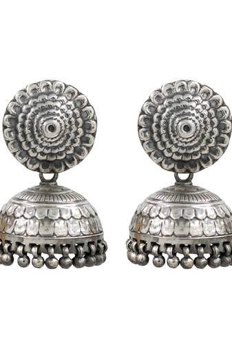 Silver plated oxidised jhumka earrings