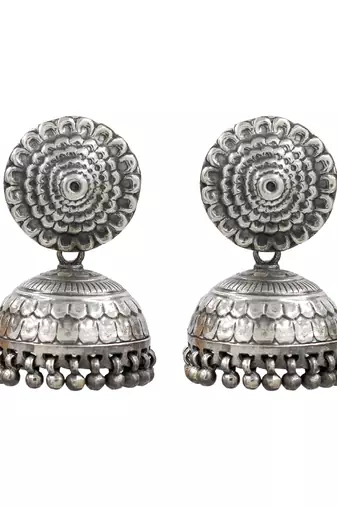 Silver plated oxidised jhumka earrings