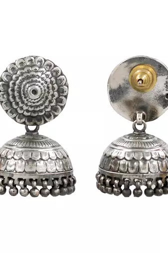 Silver plated oxidised jhumka earrings