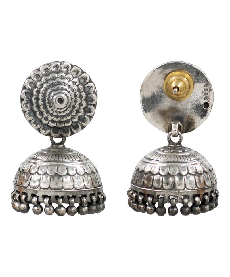 Silver plated oxidised jhumka earrings